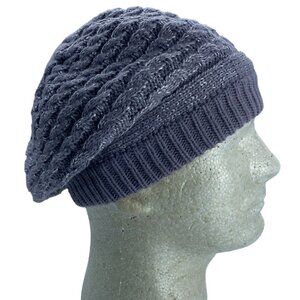 Dorfman Milano Scala Pronto Cable Knit Slouch Beret Hat Cap Purple Metallic